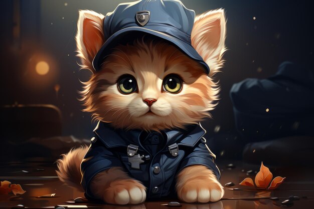 Kitten in een politiepak Mooie illustratiefoto Generatieve AI