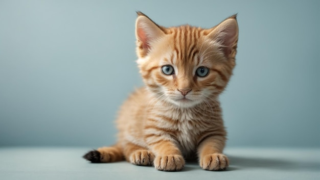 kitten isolated on a light blue background Backdrop with copy space