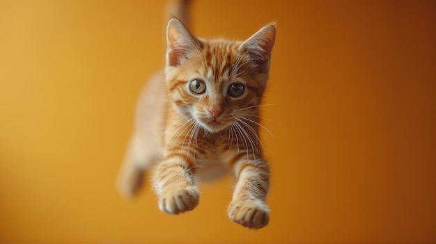 空中にジャンプする子猫