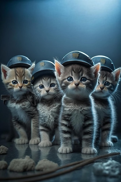 Kitten kittens are dressed in uniforms and hats ready to be a sailor generative ai