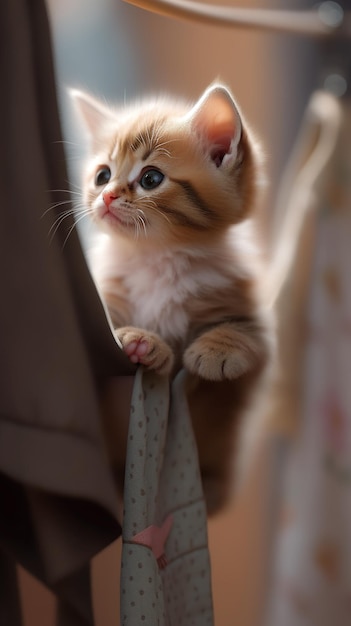 A kitten looks out of a window.