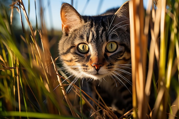 草の壁紙の上に横たわっている子猫