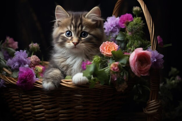 kitten met bloemen kitten in mand kat en bloemen kitden in mand