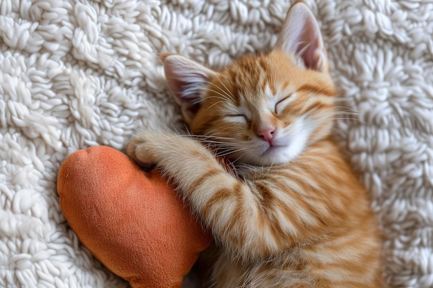 心臓枕で昼寝する子猫