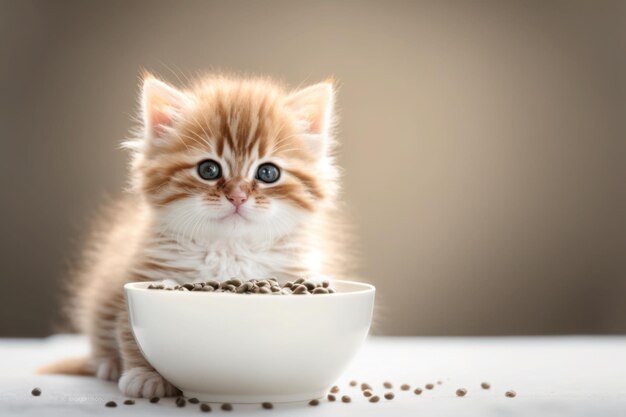 Kitten near a bowl of food nutrition concept generative ai