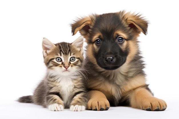 白い背景の子猫と子犬