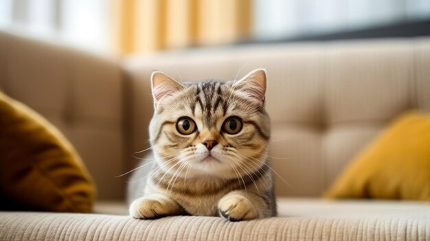 Kitten scottish fold cat in a modern home environment with free space AI generated