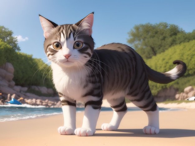 kitten sitting on beach