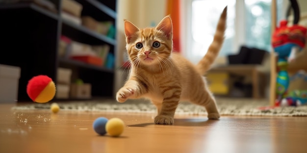 kitten speelt met zijn vader ai generatief