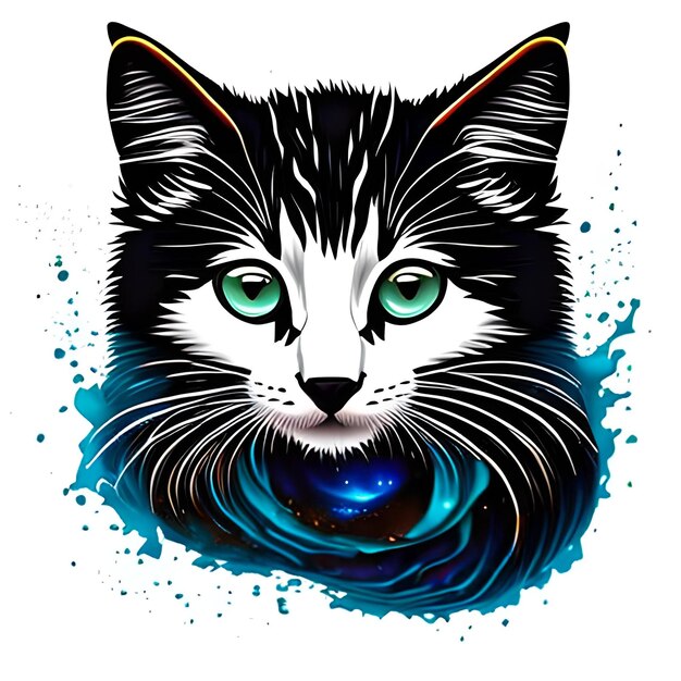 Photo kitten splash shirt design with sunburst graphic manga style on white background