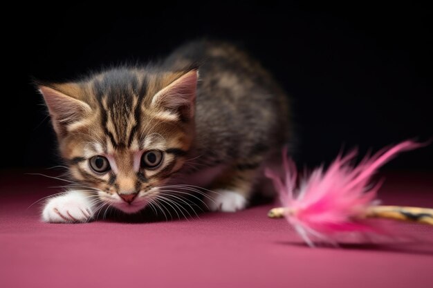 Kitten stalking veren speelgoed klaar om te bespringen gemaakt met generatieve AI