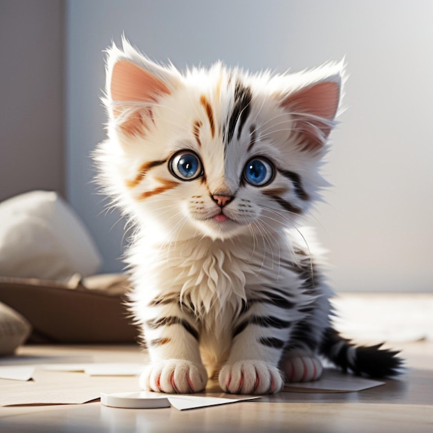 A kitten in the style of Disney animation white background