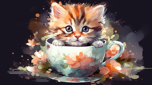 A kitten in a teacup