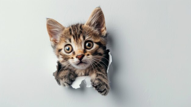 사진 새끼 고양이가 종이 벽을 어 작은