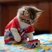 Photo a kitten wearing a shirt that says  the word cat  on it