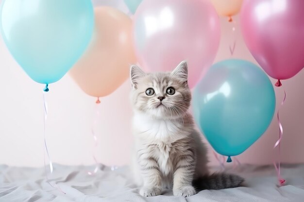 Photo a kitten with balloons