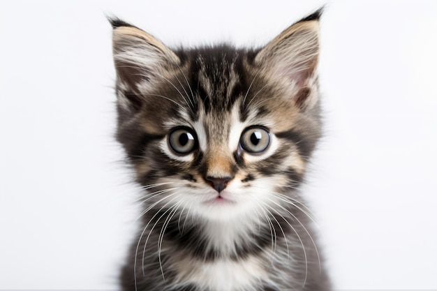 A kitten with big eyes is looking at the camera.