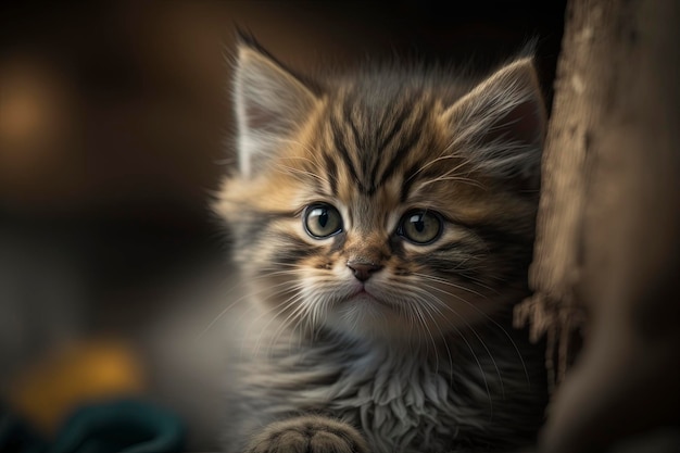 A kitten with a black background