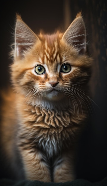 A kitten with a black background