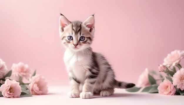 Photo a kitten with a blue eyes and a pink background