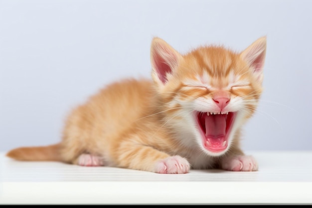 A kitten with its mouth open and its mouth wide open.