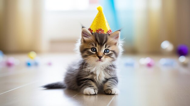 Kitten with Paper Crown and Toy Kingdom