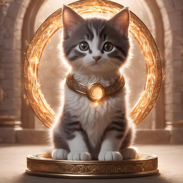 Foto un gattino con le zampe che tesse elegantemente un cerchio magico