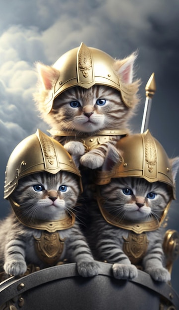 Kittens are wearing helmets and with on them generative ai