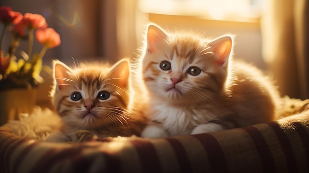 kittens op een bed met een gele achtergrond