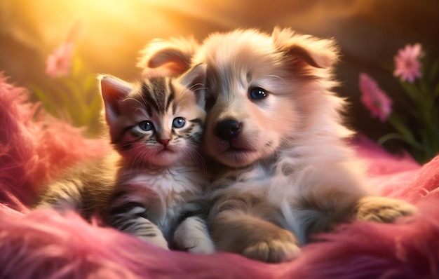 Kittens and puppies love each other cute kitten