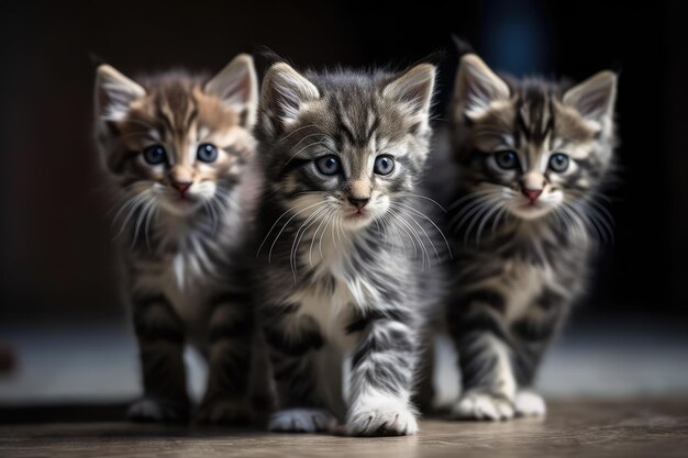 Kittens run around with beautiful faces noses eyes and gray hairs