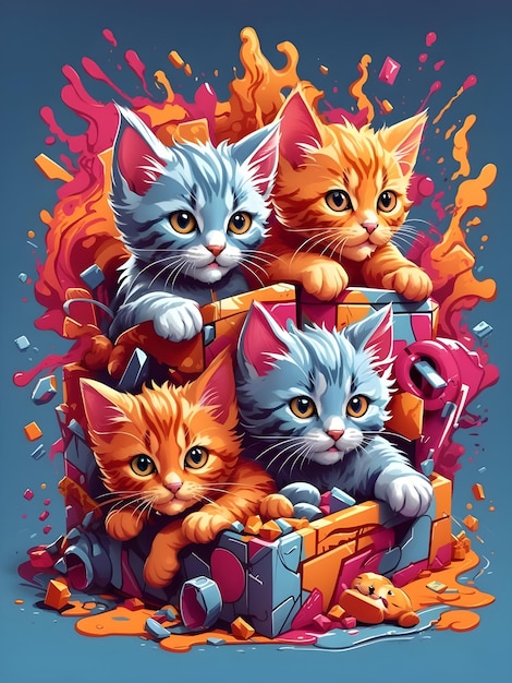 Kittens spelen kleurrijk isometrisch