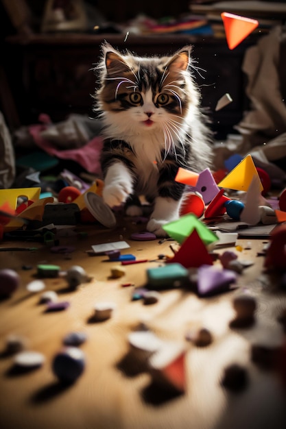 Foto kittens spelen met speelgoed.