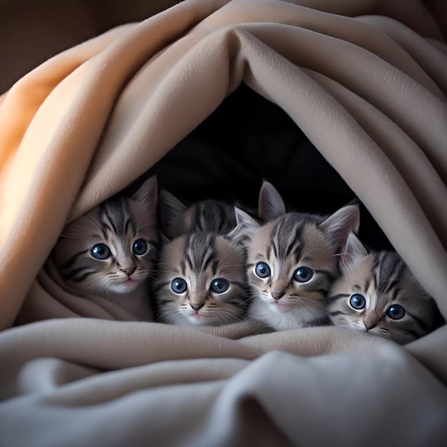 Котята вместе в уютном форте из одеял