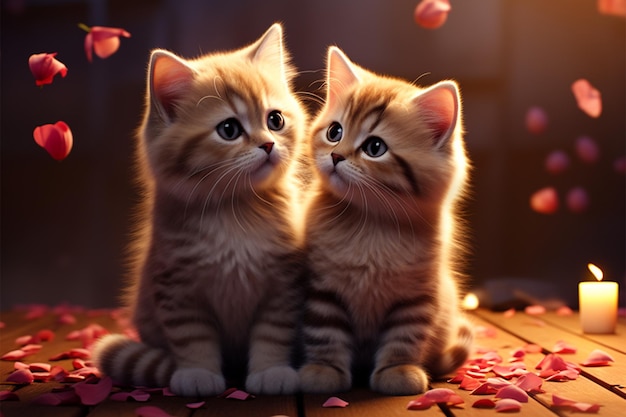 Kittens unite romantically symbolizing the heart of valentines day concept
