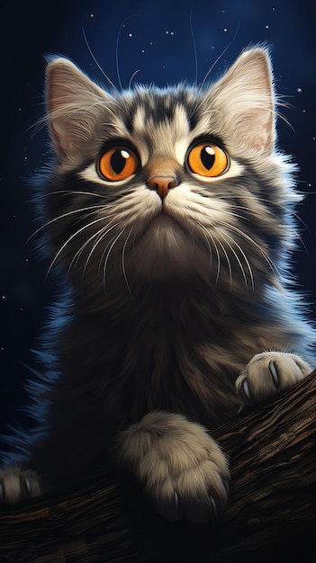 kitty cat kitten sitting branch looking professional starry close portrait cute monster stars