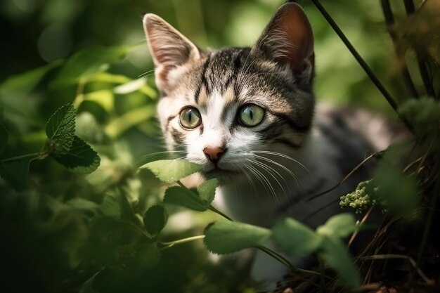 夏の森の背景の自然のキティ クローズアップ動物の肖像画 アイが生成した