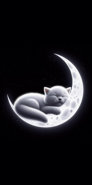 Photo kitty sleeping on moon