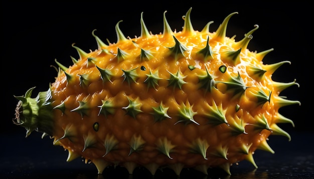 검은 배경에 있는 Kiwano African Horned Horned 멜론