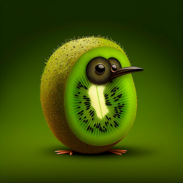 Иллюстрация птицы киви стилизованный плод киви на зеленом фоне