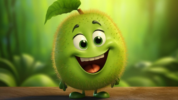 Foto personaggio di cartone animato kiwi personaggio sorridente e sano