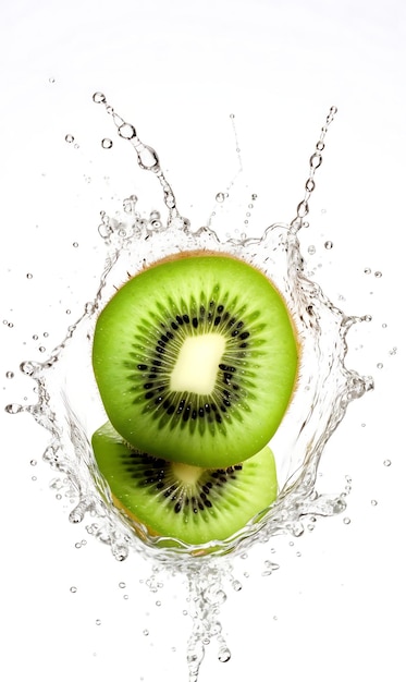 Kiwi en spatten water op een witte achtergrond