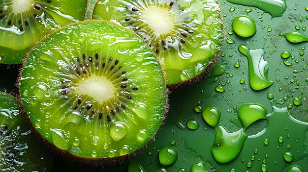 Kiwi fruit background and space for text Photorealistic AI generated