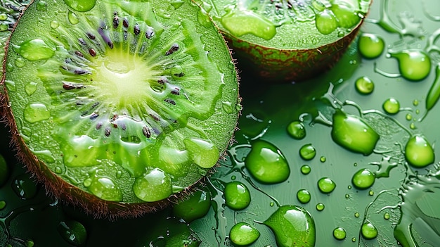 Kiwi fruit background and space for text Photorealistic AI generated