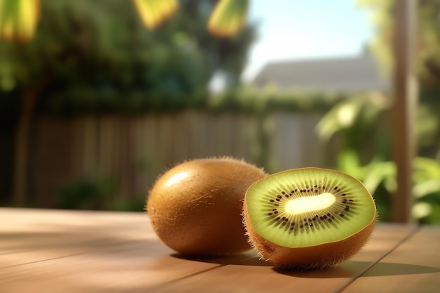 A kiwi fruit cut in half