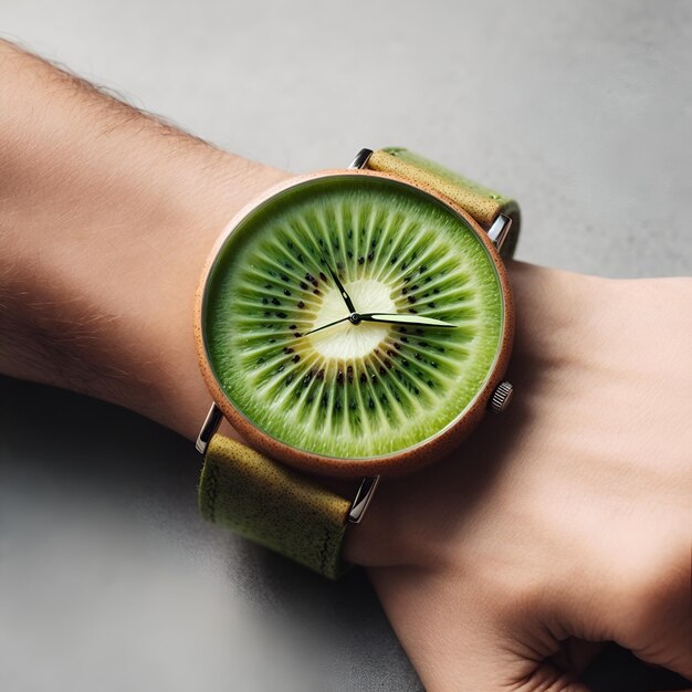 Photo kiwi fruit handwatch concept