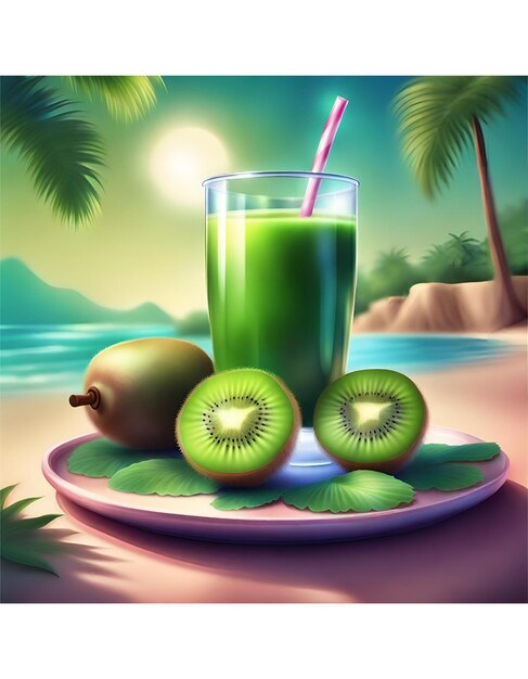 Photo kiwi fruit served with juice