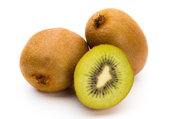 Kiwi fruit and sliced isolated on white background.