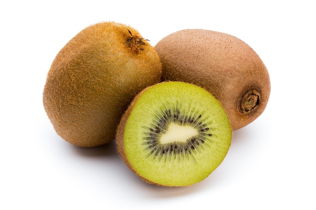 Kiwi fruit and sliced isolated on white background