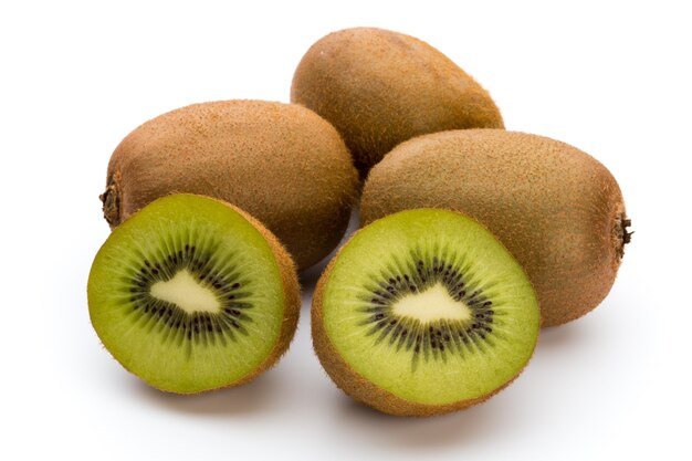 Kiwi fruit and sliced isolated on white .